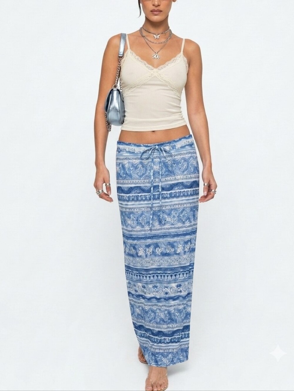 Y2K Vintage Amy Byer Blue Tube Paisley Floral Boho Maxi Skirt Girls L Womens XS